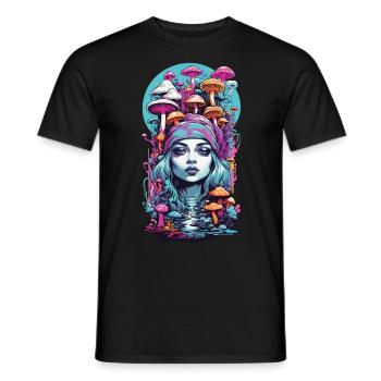 Psychedelic Goa Pilz Girl Trance Festival Design - Männer T-Shirt - Schwarz - Vorne - AI Model Male 178 light (178cm)
