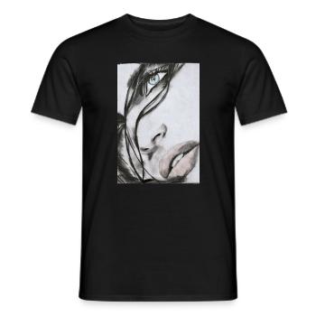 Schöne Frau Portrait – Realistische Skizze - Männer T-Shirt - Schwarz - Vorne - AI Model Male 178 light (178cm)