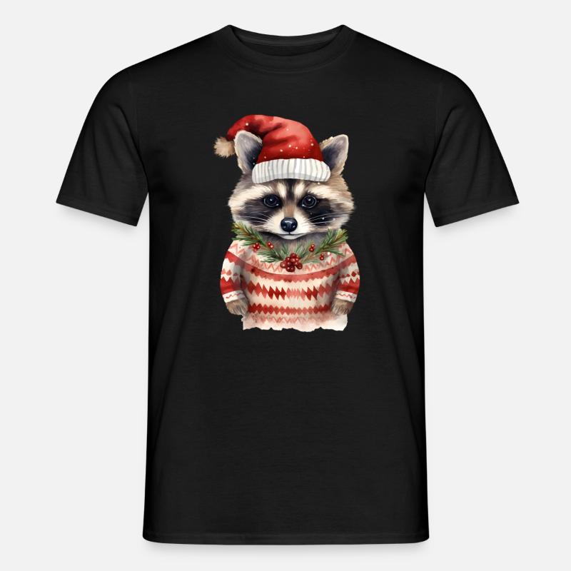 Waschbär Weihnachtspullover - Männer T-Shirt - Schwarz