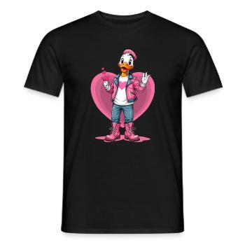 Cute duck with heart - Men's T-Shirt - black - Front - AI Model Male 178 light (178cm)