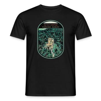 Illustration Eltz Castle, Moselle Valley - Men's T-Shirt - black - Front - AI Model Male 178 light (178cm)