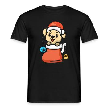 Weihnachtswelpe mit Schmuck im Stiefel - Männer T-Shirt - Schwarz - Vorne - AI Model Male 178 light (178cm)