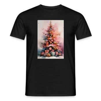 Pastellfarbener Aquarell-Weihnachtsbaum - Männer T-Shirt - Schwarz - Vorne - AI Model Male 178 light (178cm)