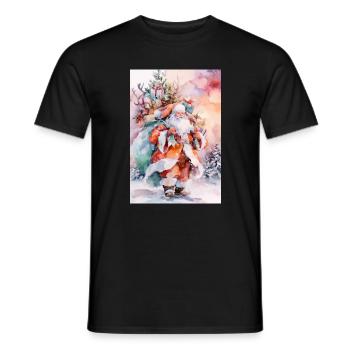 Christmas Watercolor: Santa and Packages - Men's T-Shirt - black - Front - AI Model Male 178 light (178cm)