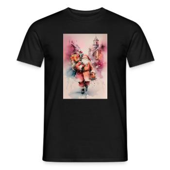 Santa aquarelle urbain et cadeaux - T-shirt homme - noir - Devant - AI Model Male 178 light (178cm)
