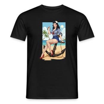 Beach sailor pinup - Men's T-Shirt - black - Front - AI Model Male 178 light (178cm)