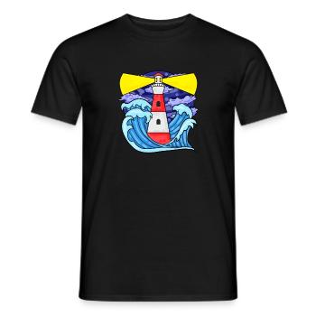 Lighthouse with waves North Sea Baltic Sea gift - Men's T-Shirt - black - Front - AI Model Male 178 light (178cm)