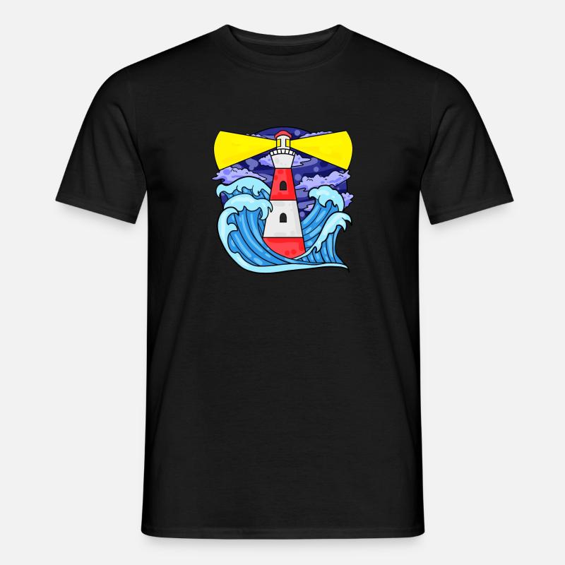 Leuchtturm mit Wellen Nordsee Ostsee Geschenk - Männer T-Shirt - Schwarz
