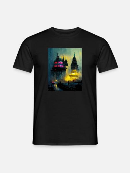 Neon Buddha Cyber City in the Rain - Men's T-Shirt - black