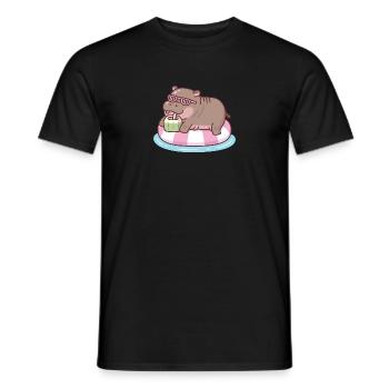 Hippopotame mignon se relaxant sur la piscine flotteur buvant de la noix de - T-shirt homme - noir - Devant - AI Model Male 178 light (178cm)