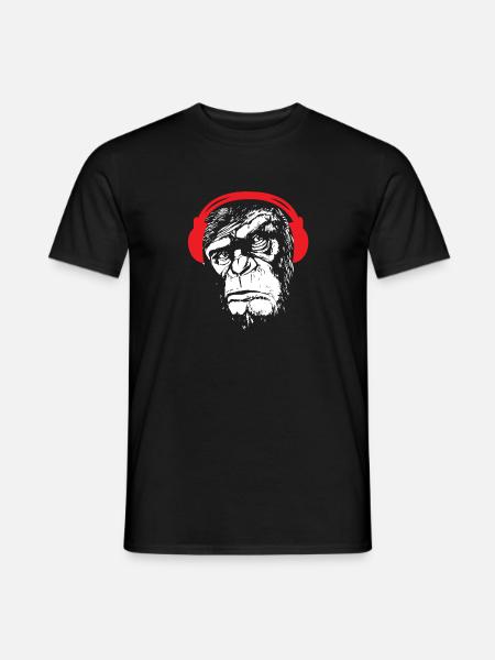 Affe Kopfhörer cool Tier Musik Bass Geschenk - Männer T-Shirt - Schwarz