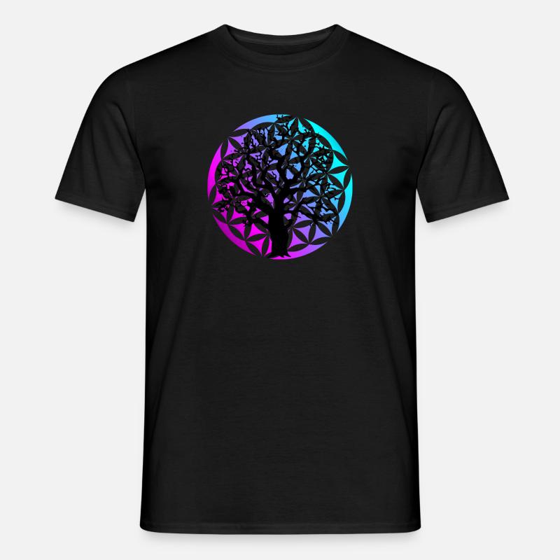 Blume des Lebens & Baum - Männer T-Shirt - Schwarz