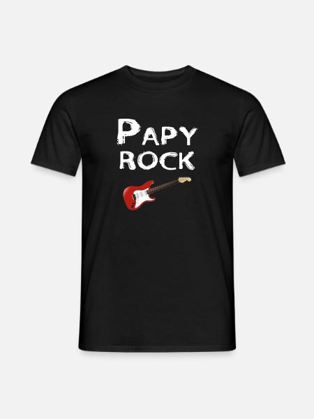 Papy rock Guitare électrique blanc - T-shirt homme - noir