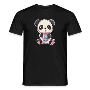 Panda Bear Baby Drinks Bubble Tea - Men's T-Shirt - black - Front - AI Model Male 178 light (178cm)