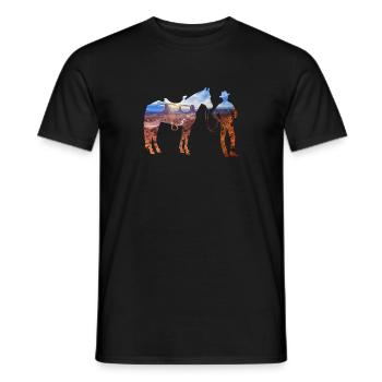 cowboy in the steppe - Men's T-Shirt - black - Front - AI Model Male 178 light (178cm)