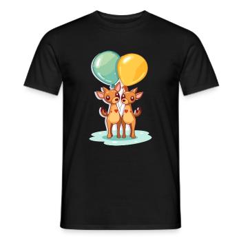 Hirsche, Kawaii, Karikatur, Haustier, Spielend, Mit, Balloons - Männer T-Shirt - Schwarz - Vorne - AI Model Male 178 light (178cm)