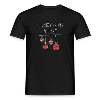 Tu veux voir mes boules ? - Humour Noël - T-shirt homme - noir - Devant - AI Model Male 178 light (178cm)