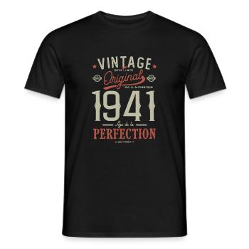 age of perfection 1941, birthday 81 years - Men's T-Shirt - black - Front - AI Model Male 178 light (178cm)