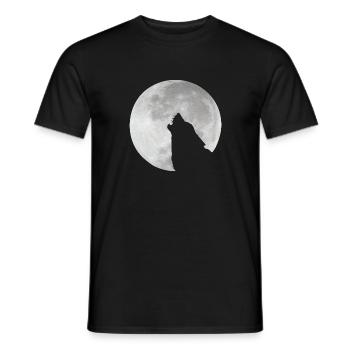 wolf in moon :: Wolf im Mond - Männer T-Shirt - Schwarz - Vorne - AI Model Male 178 light (178cm)