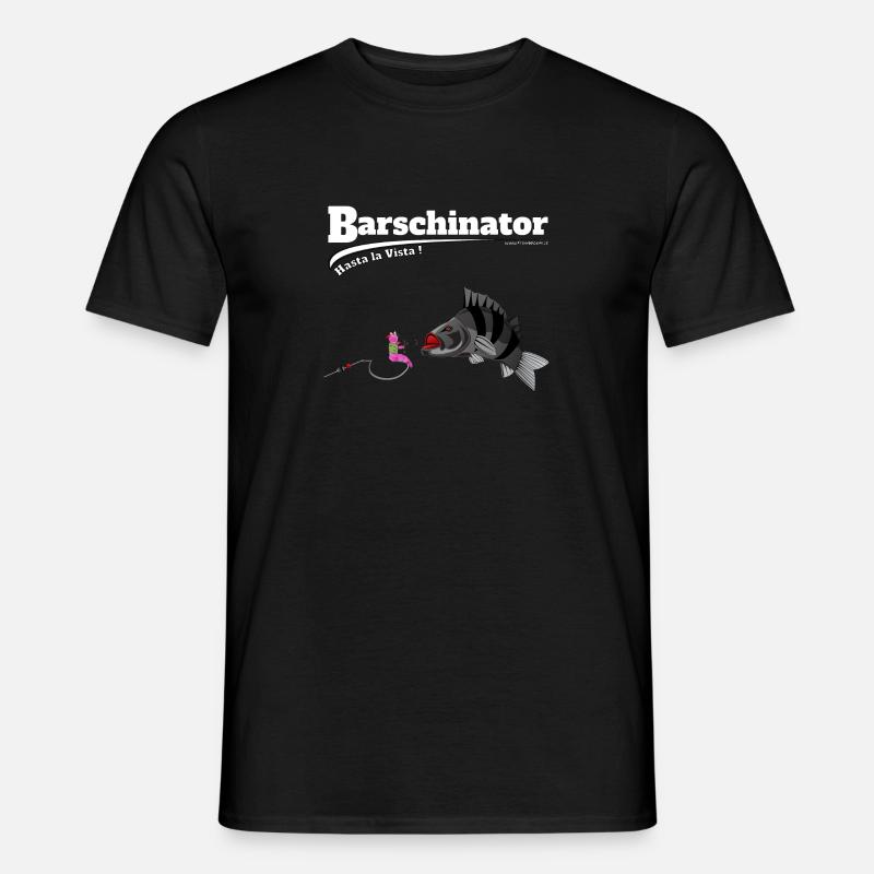 Barschinator - Barsch Angeln - Fishyworm - Männer T-Shirt - Schwarz
