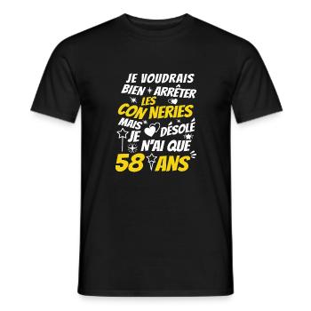 conneries 58 ans / humour anniversaire 58 ans - T-shirt homme - noir - Devant - AI Model Male 178 light (178cm)