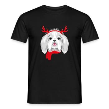 Pretty Shih Tzu wearing Christmas horns - Men's T-Shirt - black - Front - AI Model Male 178 light (178cm)
