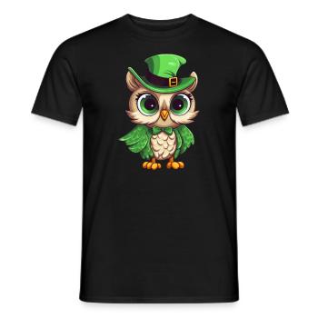 Süße Comic Eule St. Patricks Day Design - Männer T-Shirt - Schwarz - Vorne - AI Model Male 178 light (178cm)