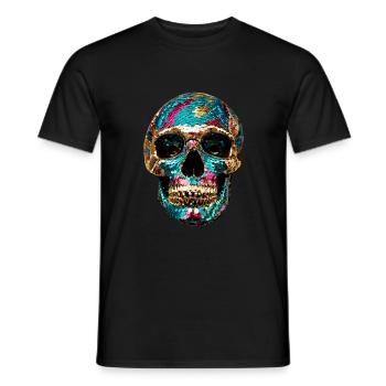 Tête de mort, métallique, paillettes, rivets, or, argent - T-shirt homme - noir - Devant - AI Model Male 178 light (178cm)