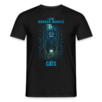 I love horror movies and cats - Men's T-Shirt - black - Front - AI Model Male 178 light (178cm)