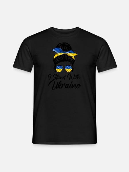 Womens Messy Bun Ukraine I Stand With Ukraine Flag - Men's T-Shirt - black