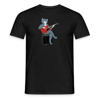 CAT PLAYS THE BLUES - cat playing guitar - Men's T-Shirt - black - Front - AI Model Male 178 light (178cm)