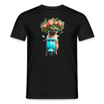 E-Rolller Mops mit Blumenkranz - Männer T-Shirt - Schwarz - Vorne - AI Model Male 178 light (178cm)