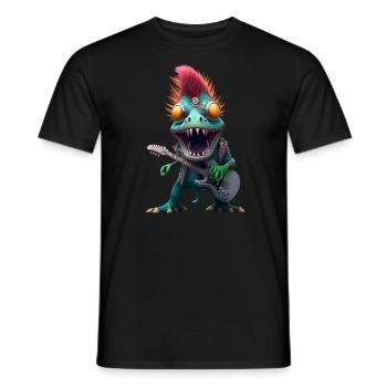 Dinosaurier Musiker Dino Gitarre Metal - Männer T-Shirt - Schwarz - Vorne - AI Model Male 178 light (178cm)