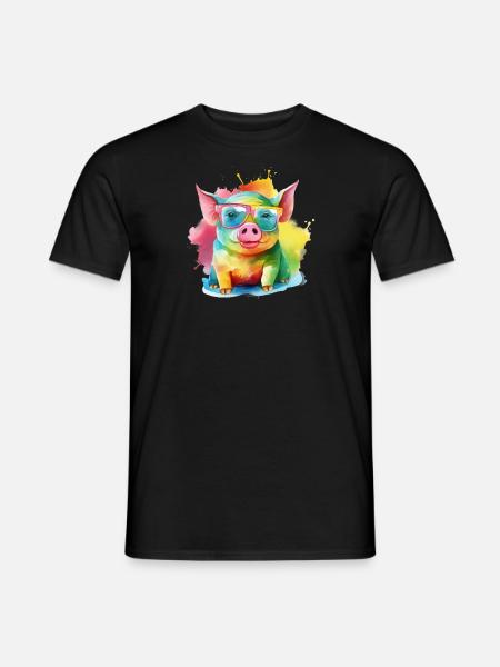 Buntes cooles Schwein mit Sonnenbrille - Männer T-Shirt - Schwarz