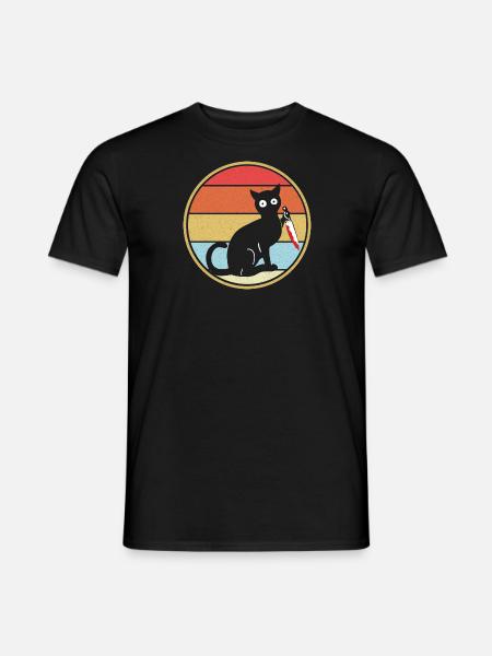 Lustige Katze mit Messer - Männer T-Shirt - Schwarz