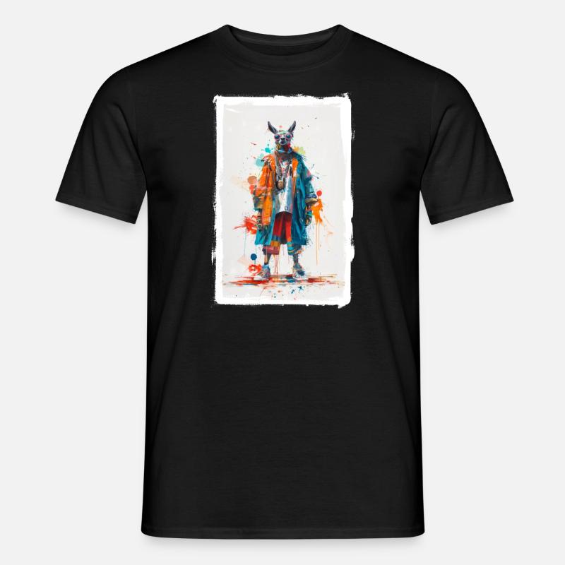 Buntes Lama - Männer T-Shirt - Schwarz