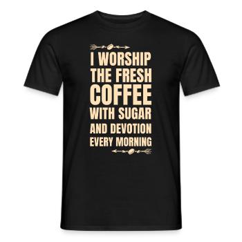 Coffee worship in the morning - Men's T-Shirt - black - Front - AI Model Male 178 light (178cm)