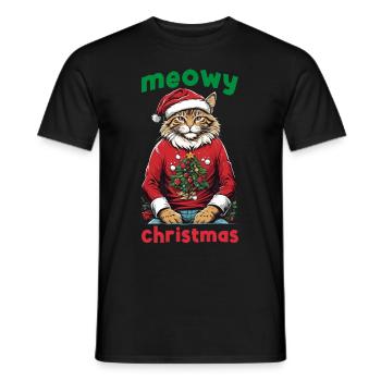 Meowy Christmas - Christmas Cat - Men's T-Shirt - black - Front - AI Model Male 178 light (178cm)