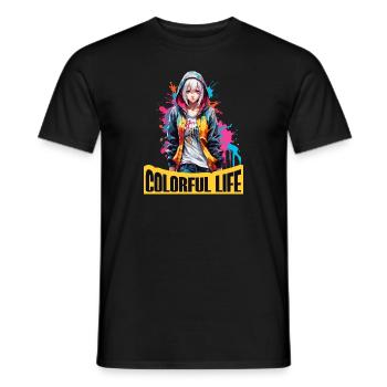 Anime Mädchen mit Farbflecken - Männer T-Shirt - Schwarz - Vorne - AI Model Male 178 light (178cm)