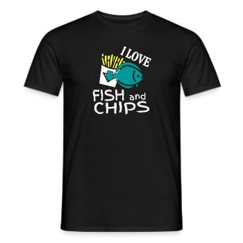 I love fish and chips English specialty - Men's T-Shirt - black - Front - AI Model Male 178 light (178cm)