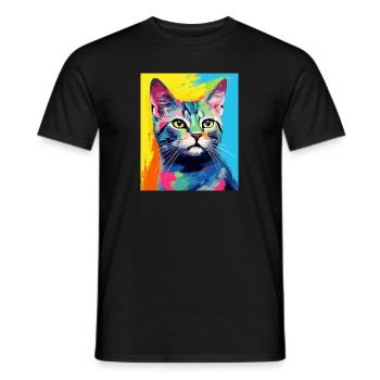 Tenue de chat chat à poil court pour les amoureux des chats - T-shirt homme - noir - Devant - AI Model Male 178 light (178cm)