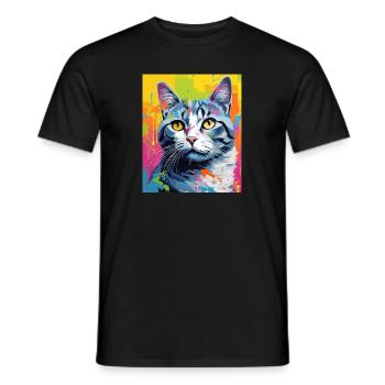 Tenue de chat chat à poil court pour les amoureux des chats - T-shirt homme - noir - Devant - AI Model Male 178 light (178cm)