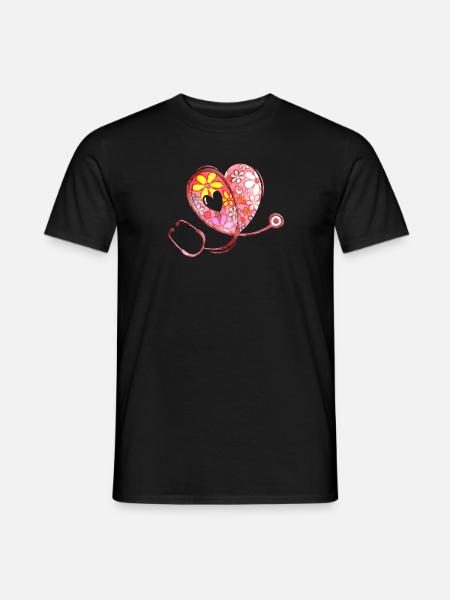 Health Care Stethoscope - Flower Love Heart 2 - Männer T-Shirt - Schwarz
