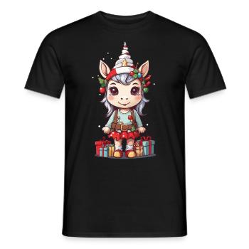 Cute Unicorn Elf at Christmas Winter Magic - Men's T-Shirt - black - Front - AI Model Male 178 light (178cm)