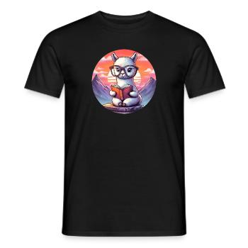 Well-read alpaca before sunrise - Men's T-Shirt - black - Front - AI Model Male 178 light (178cm)