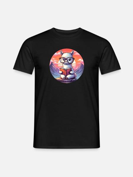 Well-read alpaca before sunrise - Men's T-Shirt - black