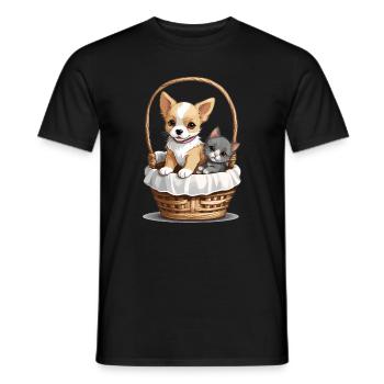 Cute dog and cat in basket - Men's T-Shirt - black - Front - AI Model Male 178 light (178cm)