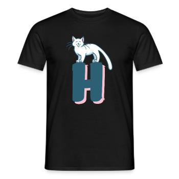 Lettre H du chat - T-shirt homme - noir - Devant - AI Model Male 178 light (178cm)