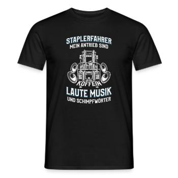 Conducteur de chariot élévateur prononçant de la musique forte - T-shirt homme - noir - Devant - AI Model Male 178 light (178cm)