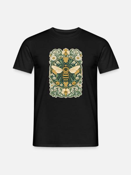 Jugendstil-Honigbiene im Blumenrahmen - Männer T-Shirt - Schwarz